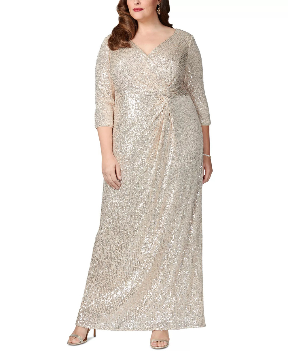 Alex Evenings Plus Size V-Neck 3/4-Sleeve Sequin Gown, Size 14 W, MSRP: 279$